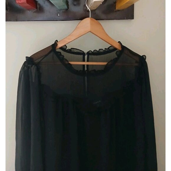 Torrid Crinkle Chiffon Ruffle Blouson Sleeve Blouse Size 2 2X 18 20 Black Work - Picture 2 of 10